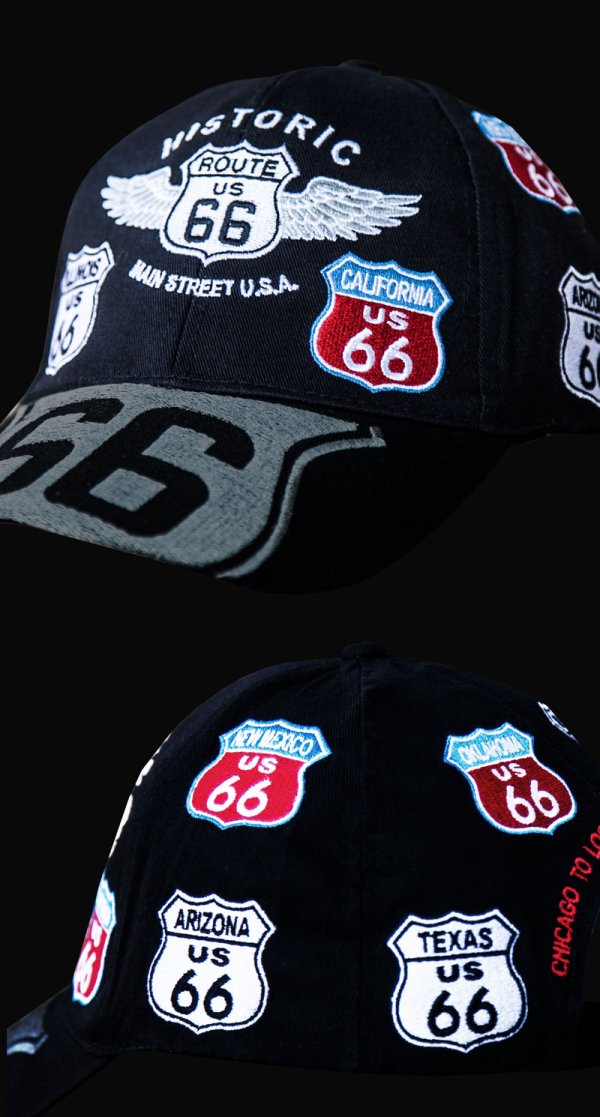 ルート66 8州 刺繍 ワッペン キャップ(ブラック)/Route 66 Cap(Black)