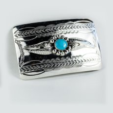 画像2: ナバホ スリーピングビューティーターコイズ&スターリングシルバー ハンドメイド ベルト バックル/Navajo Handmade Belt Buckle (2)