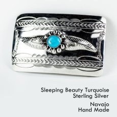 画像1: ナバホ スリーピングビューティーターコイズ&スターリングシルバー ハンドメイド ベルト バックル/Navajo Handmade Belt Buckle (1)