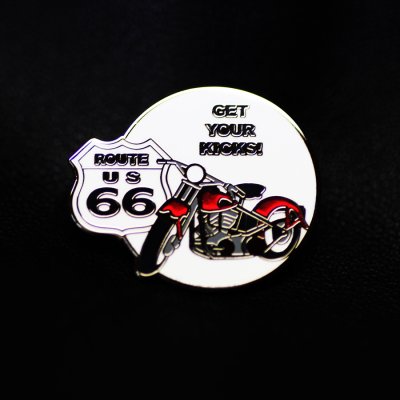 画像1: ルート66  ピンバッジ モーターサイクル・レッド GET YOUR KICKS!/Pin Route 66