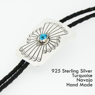 ナバホ族 シルバー&ターコイズ ハンドメイド ボロタイ/Navajo Sterling