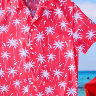 画像2: パームツリー アロハシャツ（コーラル・ホワイト）/Short Sleeve Hawaiian Shirt(Coral)