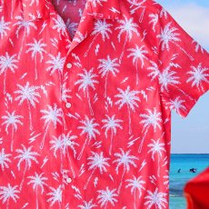 画像1: パームツリー アロハシャツ（コーラル・ホワイト）/Short Sleeve Hawaiian Shirt(Coral) (1)