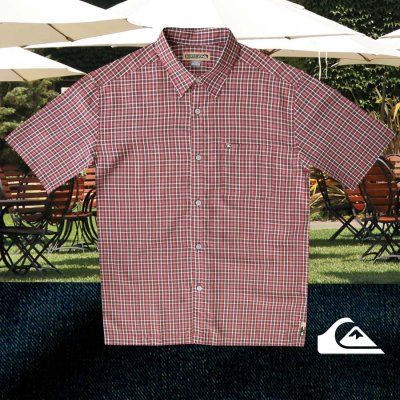 画像1: クイックシルバー 半袖 シャツ（バーガンディー・グリーン）M/Quiksilver Tencel Plaid Shortsleeve Shirt(Burgundy/Green)