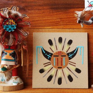 アメリカインディアン ナバホ族 サンドペイント 砂絵/Navajo Sandpainting ログホームデコ