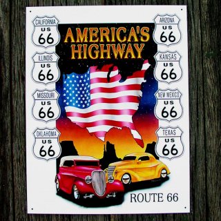 ルート66 アメリカンハイウェイ メタルサイン/Route 66 Metal Sign