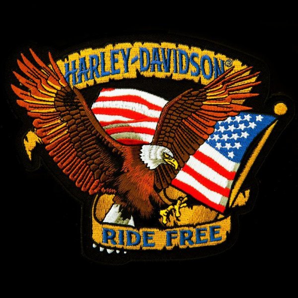 ハーレーダビッドソン アメリカンイーグル&アメリカ国旗 刺繍ワッペン