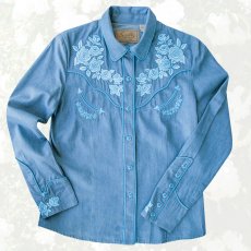 画像1: スカリー ローズ刺繍 ウエスタン シャツ（長袖/デニム・ライトブルーローズ）S/Scully Long Sleeve Western Shirt(Women's) (1)