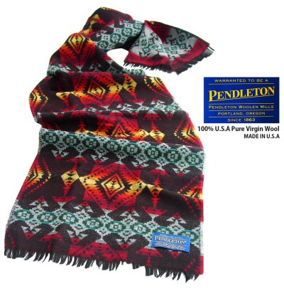 画像1: ペンドルトン ピュアバージンウール ジャガード マフラー（ブラック・グレー・レッド・イエロー）/Pendleton Jacquard Muffler