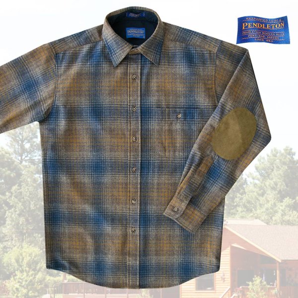 ペンドルトン ウール シャツ・エルボーパッチ トレイルシャツ ブロンズ・ブループラッドS/Pendleton Trail Shirt (Bronze  Blue Plaid) 長袖シャツ