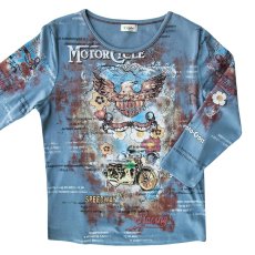 画像1: ラインストーン ウエスタン&ライダー Tシャツ（レディース）M/Women's Western T-shirt(Blue) (1)