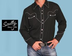 画像5: スカリー ウエスタン シャツ（長袖/ホワイト・ブラックキャンディケインパイピング）M（身幅60cm）/Scully Long Sleeve Western Shirt(Men's) (5)