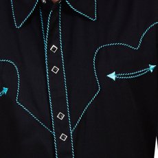 画像4: スカリー ウエスタン シャツ（長袖/ホワイト・ブラックキャンディケインパイピング）M（身幅60cm）/Scully Long Sleeve Western Shirt(Men's) (4)