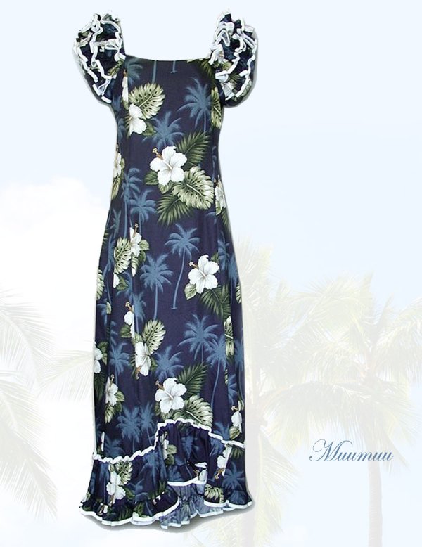 ムームー ハワイアン ロングドレス（レディース）ネイビー/Muumuu Navy(Women's) レディースウェア