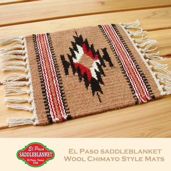 エルパソサドルブランケット サウスウエスト チマヨデザイン ラグマット（約27cmx26cm）/El Paso Saddleblanket Wool  Chimayo Style Mats ブランケットホーム