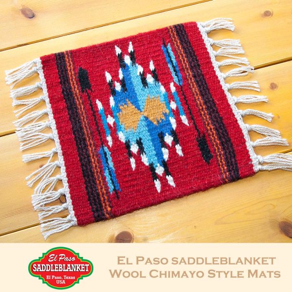 エルパソサドルブランケット サウスウエスト チマヨデザイン ラグマット（約27cmx26cm）/El Paso Saddleblanket Wool  Chimayo Style Mats ブランケットホーム