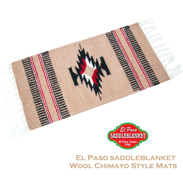 エルパソサドルブランケット サウスウエスト チマヨデザイン ラグマット（約52cmx26cm）/El Paso Saddleblanket Wool  Chimayo Style Mats ブランケットホーム