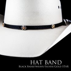 画像2: ゴールドスター レザー ハット バンド（ブラック）/Leather Hat Band(Black/Silver/Gold Star Concho) (2)