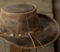 画像4: バッファロー コンチョ レザー ハット・あご紐つき（ブラウン）/Leather Hat(Brown) (4)