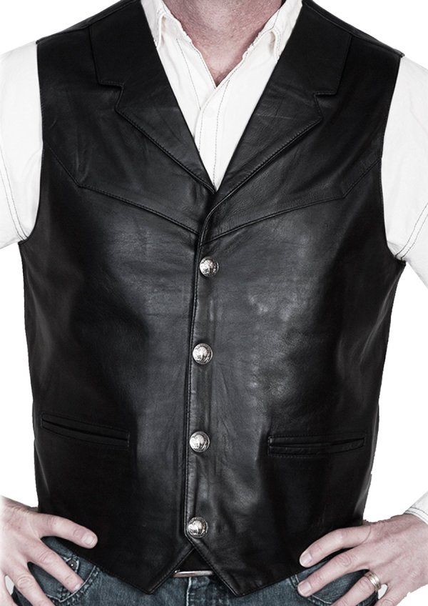 スカリー バッファロースナップ レザー ベスト（ブラック）/Scully Lamb Leather Vest(Black) ベスト