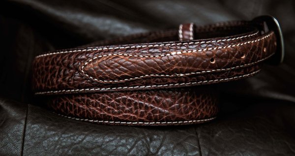 バッファローレザー 4ピース レンジャーベルト（ブラウン）/American Bison Leather Belt(Brown)  ウエスタンベルト・バックル