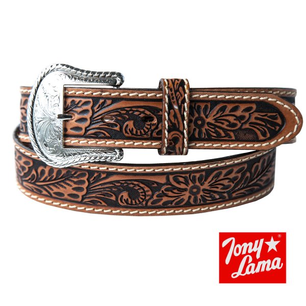 トニーラマ フローラル ツールド ベルト（ブラウン）/Tony Lama Floral Tooled Leather Belt(Brown)  ウエスタンベルト・バックル