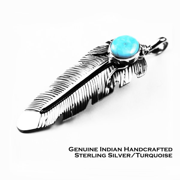 ネイティブアメリカン ナバホ族 フェザー ターコイズu0026スターリングシルバー ペンダント トップ/Navajo Handmade  Turquoiseu0026Sterling Silver Pendant ペンダント・ネックレス・ブローチ・ターコイズ石・ジュエリーパーツ