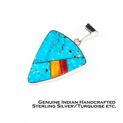 画像1: ナバホ族 ターコイズインレイ&スターリングシルバー ペンダントトップ/Navajo Handmade Turquoise&Sterling Silver Pendant