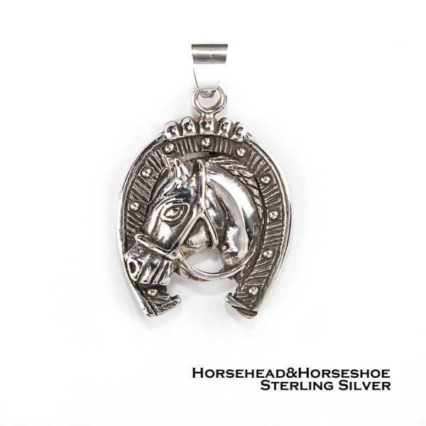 馬と蹄鉄 スターリングシルバー ペンダント トップ/Horsehead&Horseshoe Sterling Silver Pendant ペンダント ・ネックレス・ブローチ・ターコイズ石・ジュエリーパーツ