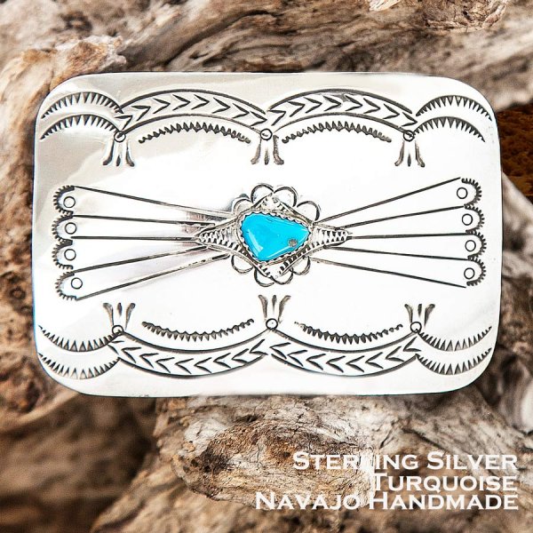 ナバホ族作 ハンドメイド バックル スターリングシルバー&ターコイズ/Navajo Sterling Silver Turquoise Buckle  レザーベルト・バックル