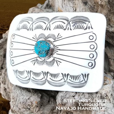 画像1: アメリカ インディアン ナバホ族 ハンドメイド ベルト バックル スターリングシルバー&ターコイズ/Native American Navajo Sterling Silver Turquoise Belt Buckle