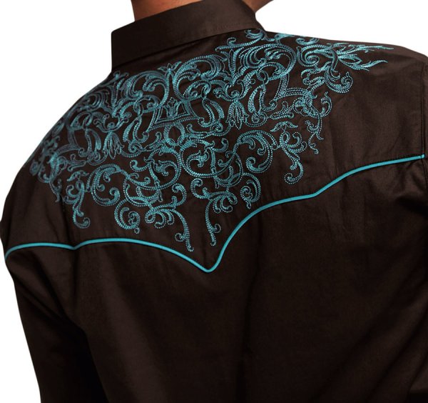 ローパー 刺繍 ウエスタン シャツ（長袖/ブラウン・ターコイズ）大きいサイズ L（身幅約60cm）/Roper Long Sleeve  Embroidered Western Shirt(Brown/Turquoise) 長袖シャツ