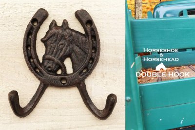 画像1: ウエスタン アイアン ダブルフック ホースヘッド&ホースシュー/Iron Horsehead&Horseshoe Double Hook