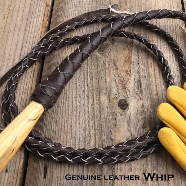 鞭 レザー製 ウィップ ウエスタン 牧場用むち ムチ（ブラウン）6フィート・8フィート/Genuine leather Bull Whip  ログホームデコ