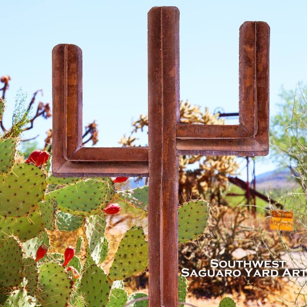 サウスウエスト サグアロ カクタス サボテン ガーデン ラージ メタルアート オブジェ（ラスト）/ Southwest Rusted Metal  Saguaro Cactus Yard Art キャンプ＆アウトドア