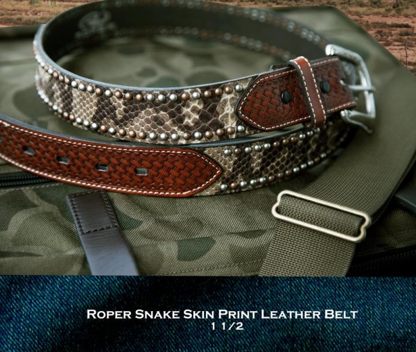 ローパー スネークプリント バスケット ウエスタン レザーベルト（ブラウン）/Roper Snake Print Western Leather  Belt (Brown) ウエスタンベルト・バックル