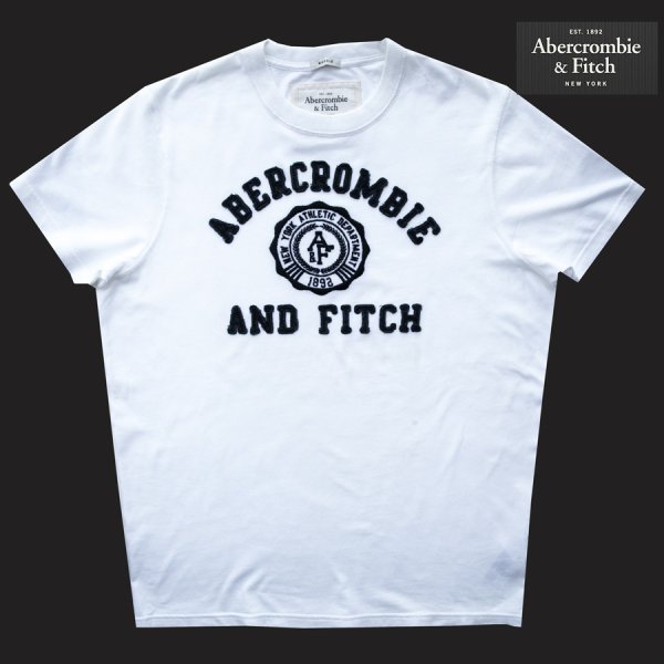 アバクロンビー＆フィッチ アップリケ 半袖 Tシャツ（ホワイト・ネイビー）XXL/Abercrombie&Fitch T-shirt(White/ Navy) 半袖シャツ・Tシャツ