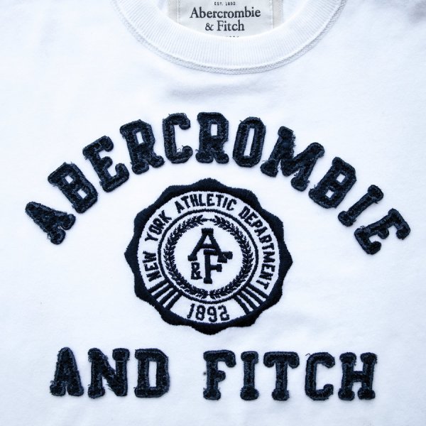 アバクロンビー＆フィッチ アップリケ 半袖 Tシャツ（ホワイト・ネイビー）XXL/Abercrombie&Fitch T-shirt(White/Navy)  半袖シャツ・Tシャツ