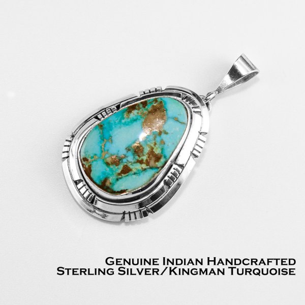 アメリカインディアン ナバホ族 キングマン ターコイズ・スターリングシルバー ペンダント トップ/Native American Navajo  Kingman Turquoise Sterling Silver Pendant ペンダント・ネックレス・ブローチ・ターコイズ石・ジュエリーパーツ