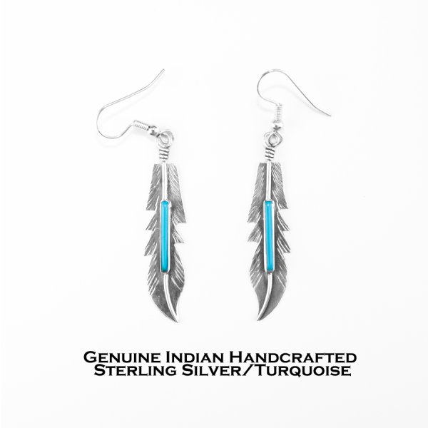 フェザー ピアス アメリカ インディアン ナバホ族作 925シルバーu0026ターコイズ/Native American NAVAJO Sterling Silver Turquoise FEATHER Earrings