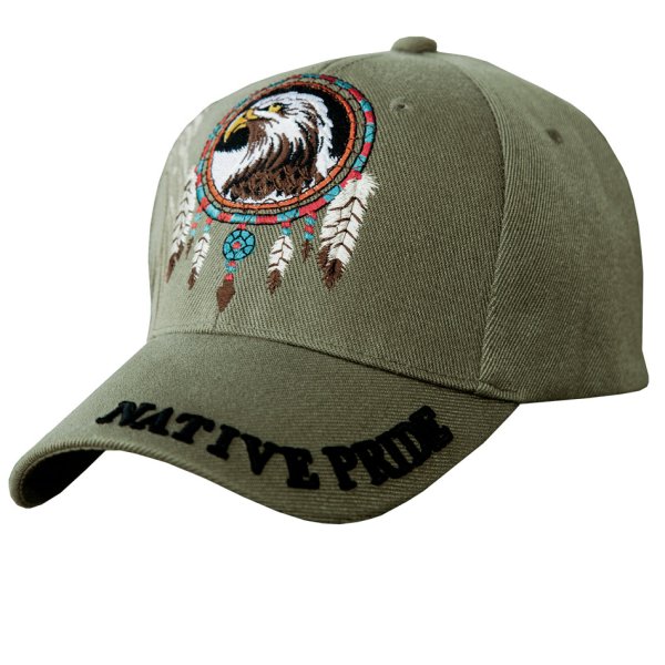 ネイティブプライド シャドウつき 刺繍 キャップ アメリカンイーグル＆フェザー（ アーミーグリーン）/Native Pride Cap  American Eagle&Feather(Army Green) キャップ