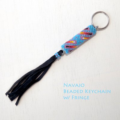 画像1: アメリカインディアン ナバホ族 ハンドメイド ビーズ キーホルダー アクセサリー（フリンジつき）/Navajo Beaded Keychain w/Fringe