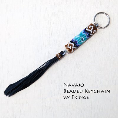 画像1: アメリカインディアン ナバホ族 ハンドメイド ビーズ キーホルダー アクセサリー（フリンジつき）/Navajo Beaded Keychain w/Fringe