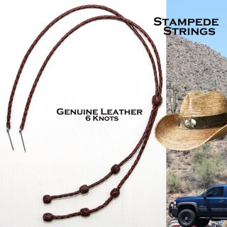 レザー製 ハット用 あご紐 ウエスタン スタンピードストリングス 編み込み ブラック 6ノット/Genuine Leather Stampede  Strings Braided Leather Black 6 Knots ウールハット・レザーハット・コットンハット