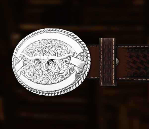 クラムライン ロングホーン ロープエッジ ウエスタン ベルト バックル シルバー/Crumrine Longhorn Rope Edge Belt  Buckle Silver ウエスタンベルト・バックル