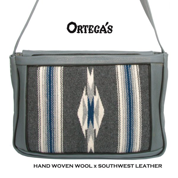 オルテガ チマヨ レザー ショルダーバッグ・100%ウール手織り＋ハンドクラフトレザー（グレー）/CHIMAYO ORTEGA'S HAND  WOVEN WOOL LEATHER BAG(Gray) バッグ・ポーチ・小物ケース・キーパー