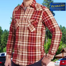 画像1: ペンドルトン マドラス ウエスタンシャツ フィッテッド ・細身仕様（レッド・タン・ピンク/長袖）/Pendleton Epic Madras Shirt(Red/Tan/Pink) (1)