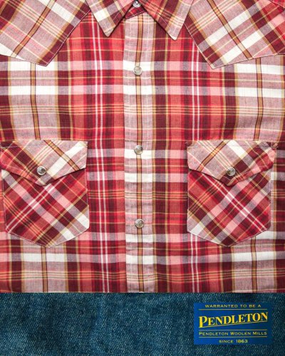 画像1: ペンドルトン マドラス ウエスタンシャツ フィッテッド ・細身仕様（レッド・タン・ピンク/長袖）/Pendleton Epic Madras Shirt(Red/Tan/Pink)