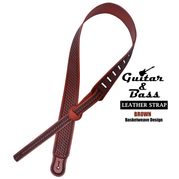 ギター ストラップ ベース ストラップ レザー製 アメリカ輸入品（バスケットウィーヴ・ブラウン）/Guitar&Bass Leather  Strap(Basketweave/Brown) 音楽/Music Life