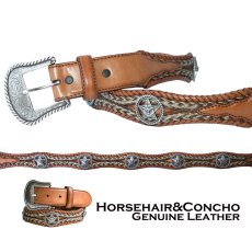 画像1: ホースへアー コンチョ ベルト（ブラウン）32/Horsehair &Concho Western Scallop Belt(Brown) (1)